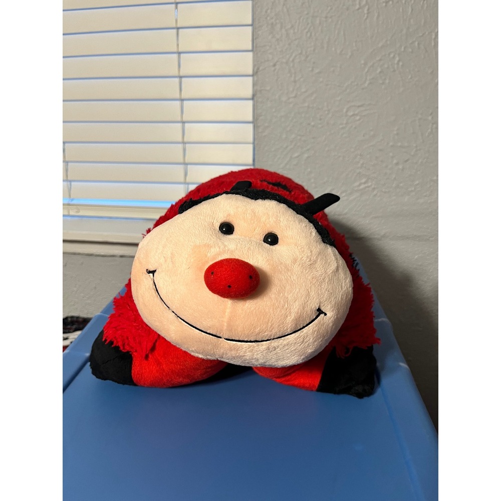 Pillow Pets Ladybug Plush Red Black Spotted Large 18 inch Folding Stuffed Animal
